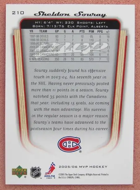 НХЛ Шелдон Сюрей Монреаль Канадиенс № 210 1