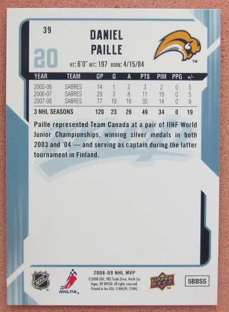 НХЛ Дэниэл Пайе Баффало Сейбрз № 39 автограф 1