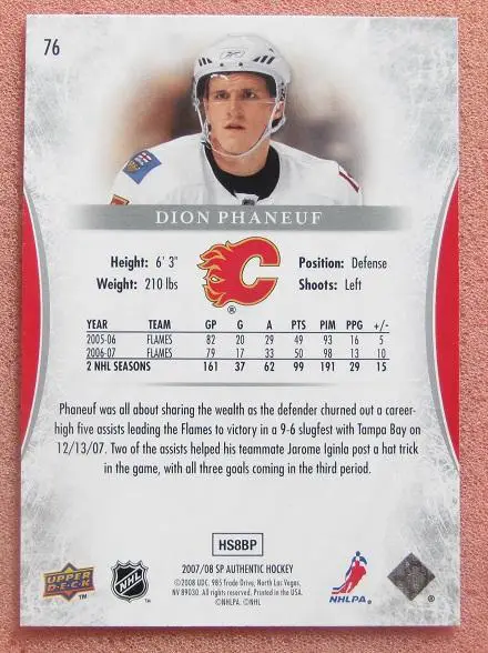 НХЛ Дион Фанёф Калгари Флэймз № 76 1
