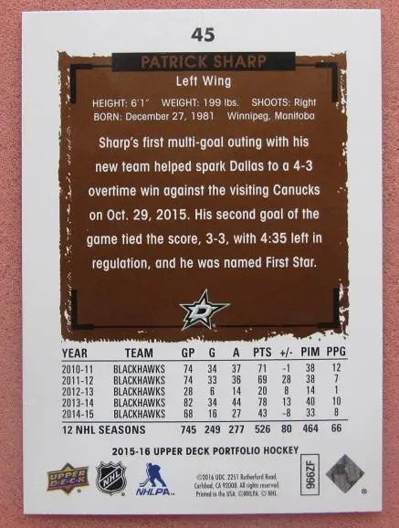 НХЛ Патрик Шарп Даллас Старз № 45 1