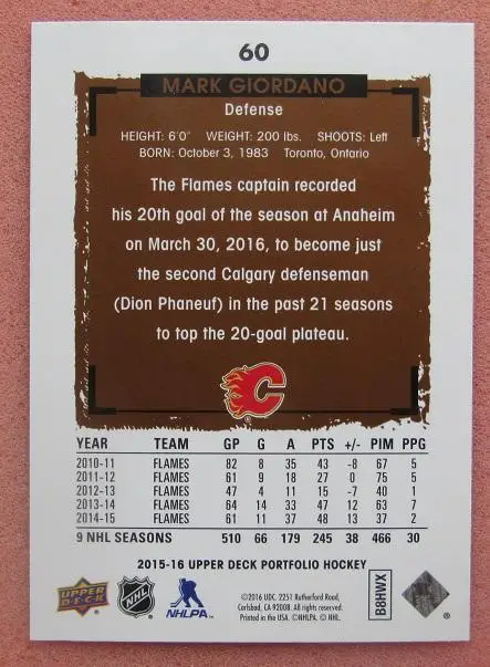 НХЛ Марк Джордано Калгари Флэймз № 60 1