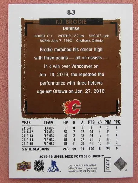 НХЛ Ти Джей Броди Калгари Флэймз № 83 1
