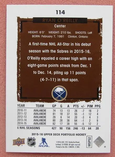 НХЛ Райан О’Райли Баффало Сейбрз № 114 1