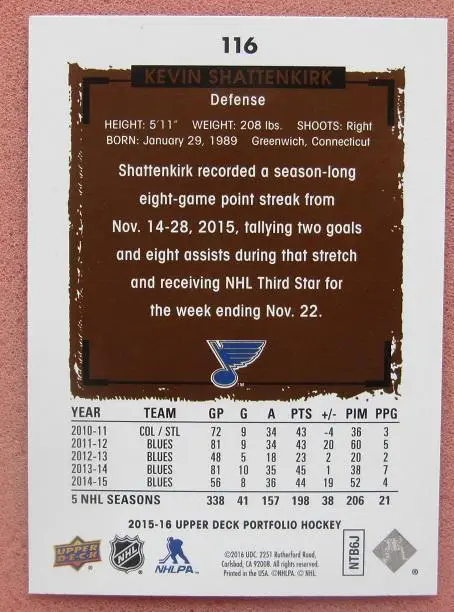 НХЛ Кевин Шаттенкирк Сент-Луис Блюз № 116 1