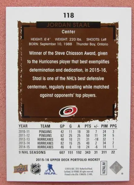 НХЛ Эрик Стаал Каролина Харрикейнз № 118 1