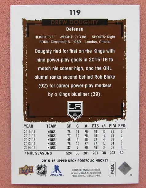 НХЛ Дрю Даути Лос-Анжелес Кингз № 119 1