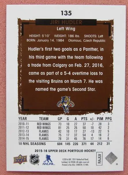 НХЛ Иржи Гудлер Флорида Пантерз Казань Динамо Москва № 135 1