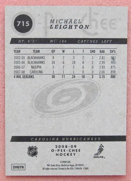 НХЛ Майкл Лейтон Каролина Харрикейнз № 715 1
