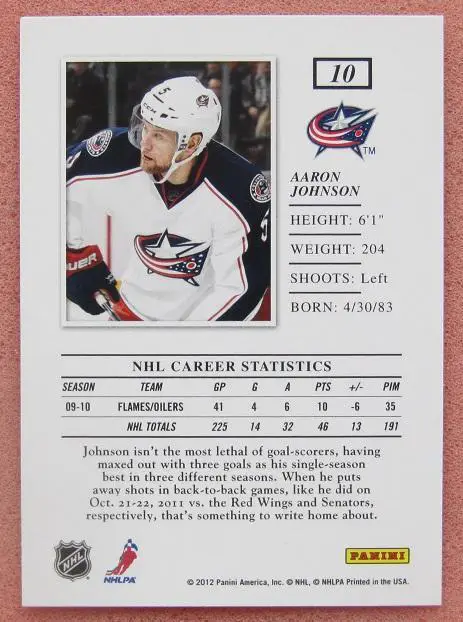 НХЛ Аарон Джонсон Коламбус Блю Джекетс № 10 1