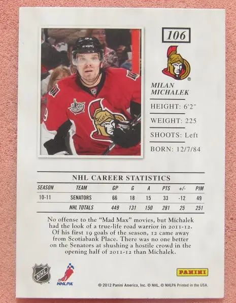 НХЛ Милан Михалек Оттава Сенаторз № 106 1