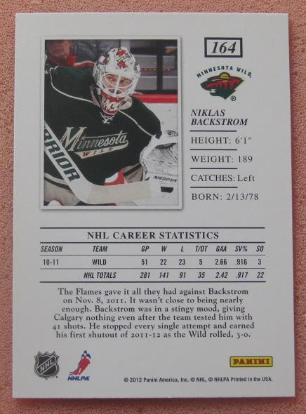 НХЛ Никлас Бекстрем Миннесота Уайлд № 164 1