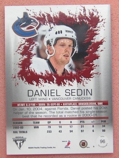 НХЛ Даниэль Седин Ванкувер Кэнакс № 96 1