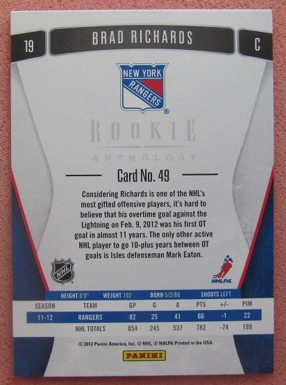 НХЛ Брэд Ричардс Нью-Йорк Рейнджерс Казань № 49 1