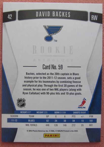 НХЛ Дэвид Бэкес Сент-Луис Блюз № 59 1