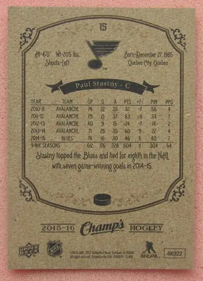 НХЛ Пол Штястны Сент-Луис Блюз № 15 1