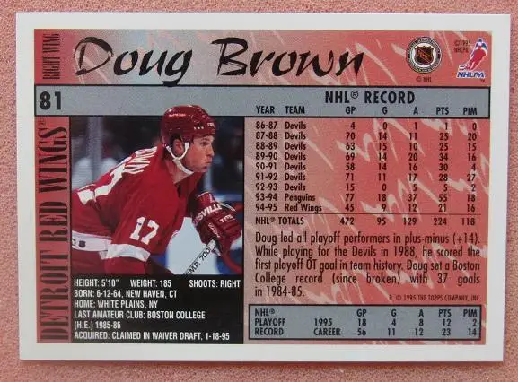 НХЛ Дуг Браун Детройт Ред Уингз № 81 1