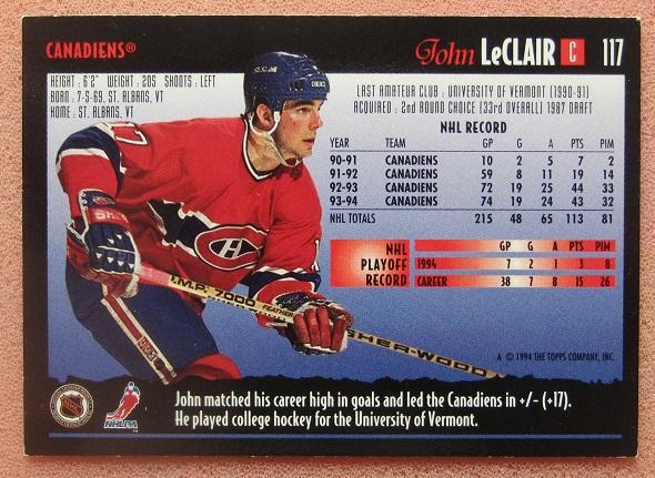 НХЛ Джон Леклер Монреаль Канадиенс № 117 1