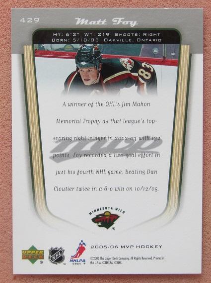 НХЛ Мэтт Фой Миннесота Уайлд № 429 автограф 1