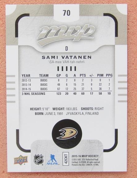 НХЛ Сами Ватанен Анахайм Дакс № 70 автограф 1