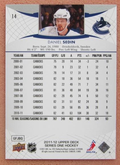 НХЛ Даниэль Седин Ванкувер Кэнакс № 14 1