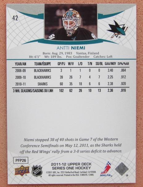 НХЛ Антти Ниеми Сан-Хосе Шаркс № 42 1