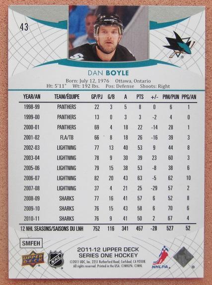НХЛ Ден Бойл Сан-Хосе Шаркс № 43 1