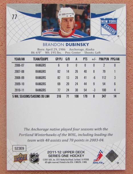 НХЛ Брендон Дубински Нью-Йорк Рейнджерс № 77 1