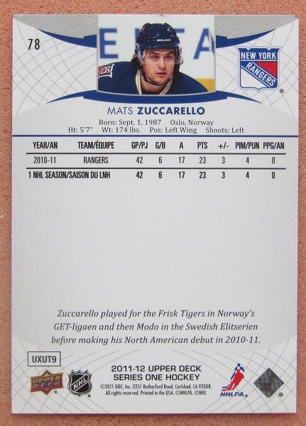 НХЛ Матс Цуккарелло Нью-Йорк Рейнджерс № 78 1