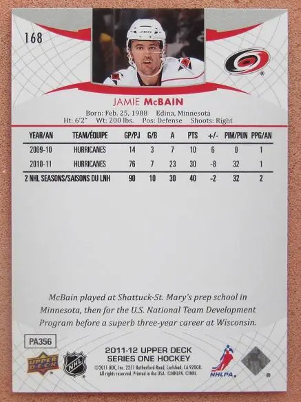 НХЛ Джейми Макбэйн Каролина Харрикейнз № 168 1