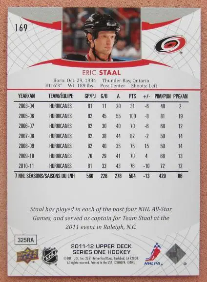 НХЛ Эрик Стаал Каролина Харрикейнз № 169 1