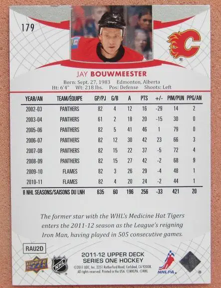 НХЛ Джей Боумистер Калгари Флэймз № 179 1