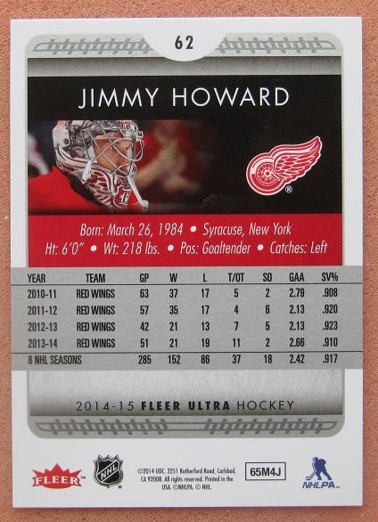 НХЛ Джимми Ховард Детройт Ред Уингз № 62 1