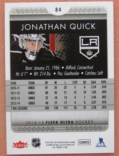 НХЛ Джонатан Куик Лос-Анжелес Кингз № 84 1