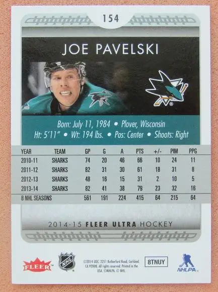 НХЛ Джо Павелски Сан-Хосе Шаркс № 154 1