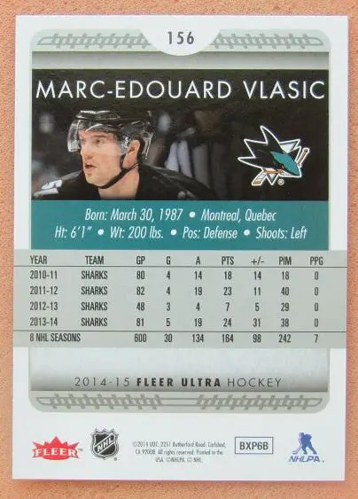 НХЛ Марк-Эдуард Власик Сан-Хосе Шаркс № 156 1