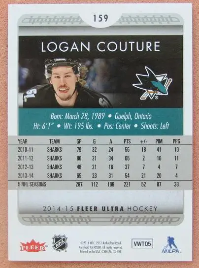 НХЛ Логан Кутюр Сан-Хосе Шаркс № 159 1