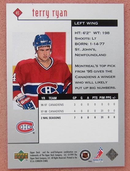 НХЛ Терри Райан Монреаль Канадиенс № 45 1