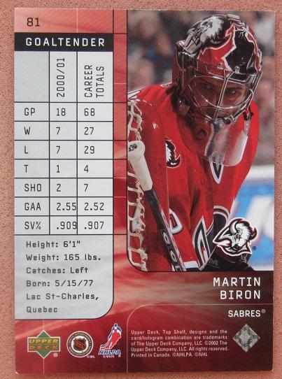 НХЛ Мартин Бирон Баффало Сейбрз № 81 1