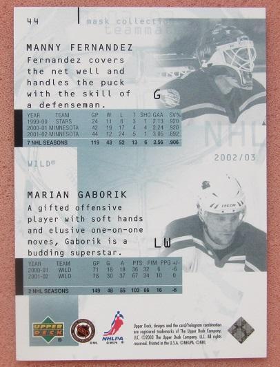 НХЛ Мариан Габорик Мэнни Фернандес Миннесота Уайлд № 44 1