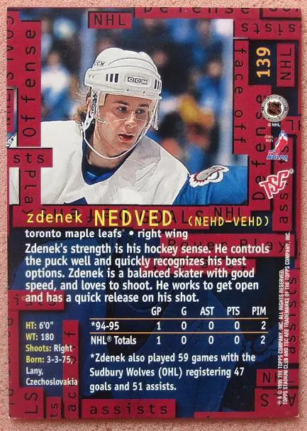 НХЛ Зденек Недвед Торонто Мэйпл Лифс № 139 1