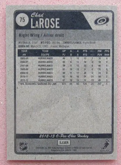 НХЛ Чед Лароз Каролина Харрикейнз № 75 1