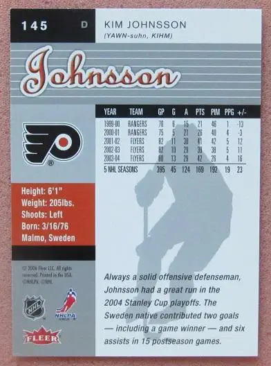 НХЛ Ким Юнссон Филадельфия Флайерз № 145 1