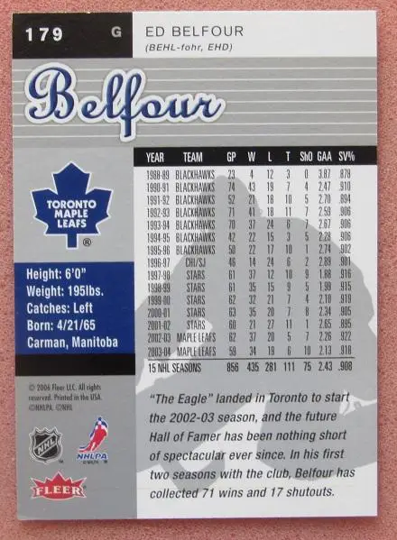 НХЛ Эд Белфор Торонто Мэйпл Лифс № 179 1