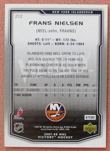 НХЛ Франс Нильсен Нью-Йорк Айлендерс № 212 1