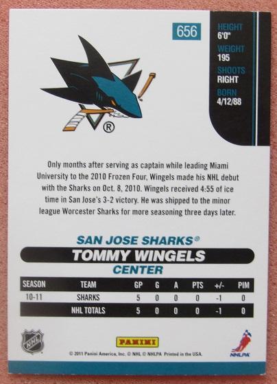 НХЛ Томми Вингелс Сан-Хосе Шаркс № 656 1