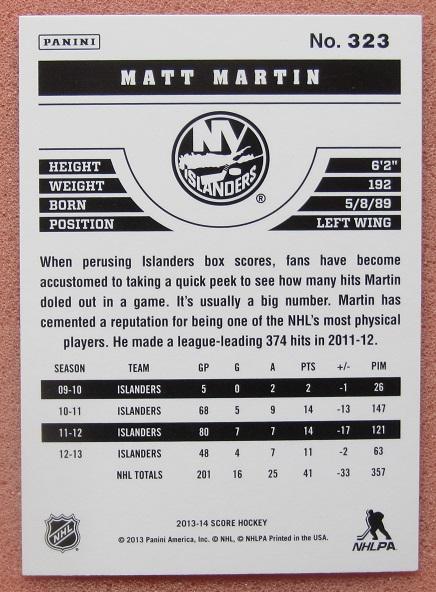 НХЛ Мэтт Мартин Нью-Йорк Айлендерс № 323 1