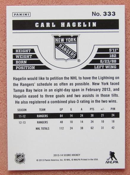НХЛ Карл Хагелин Нью-Йорк Рейнджерс № 333 1