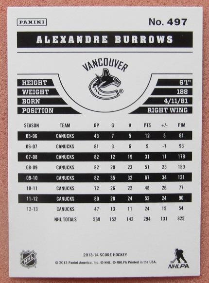 НХЛ Александр Барроуз Ванкувер Кэнакс № 497 1