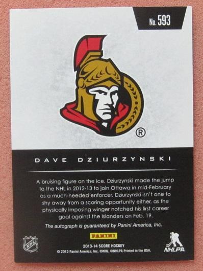 НХЛ Дэйв Дзюрзински Оттава Сенаторз № 593 автограф 1