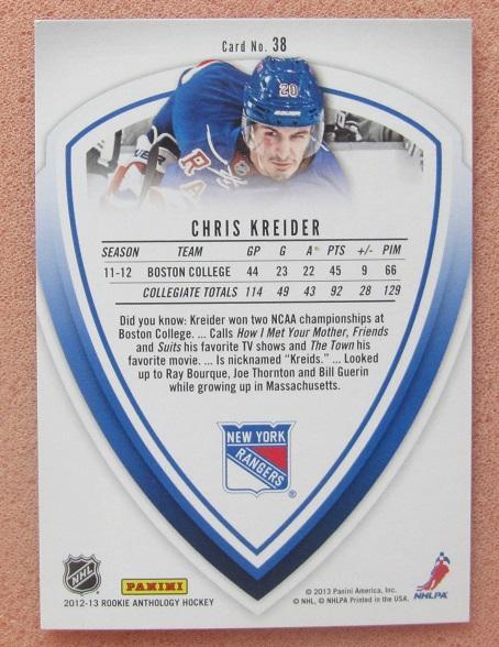 НХЛ Крис Крайдер Нью-Йорк Рейнджерс № 38 1